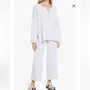 Free people Hailee Waffle Stitch Long Sleeve Top & Wide Leg Pants Knit Set
